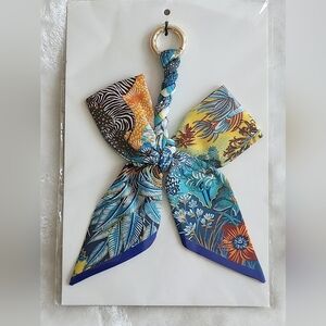 Floral Patterned Keychain Scarf with Bow Bag Chain